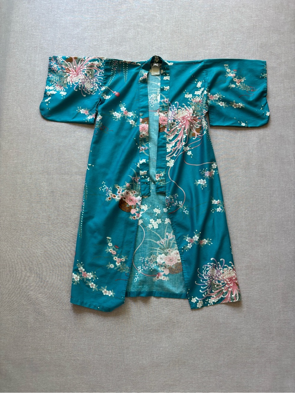 Vintage Juguemm kimono cotton mumu dress Japanese blue floral robe